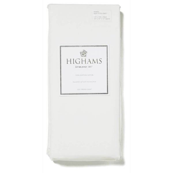 Highams 100% Egyptian Cotton Plain Dyed Deep Fitted Sheet - White