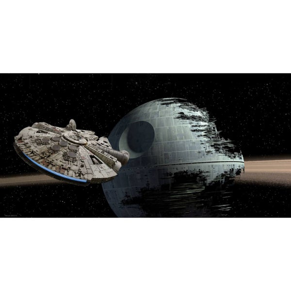 Affiche en Verre Star Wars Millenium Falcon vs. Étoile de la Mort (50 x 25cm)