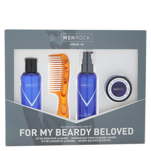 Men Rock Nourishing Beard Care Kit - Beardy Beloved(맨락 너리싱 비어드 케어 키트 - 비어디 비러브드), 비어드 샴푸, 비어드 밤, 무스타슈 왁스, 비어드 콤 포함