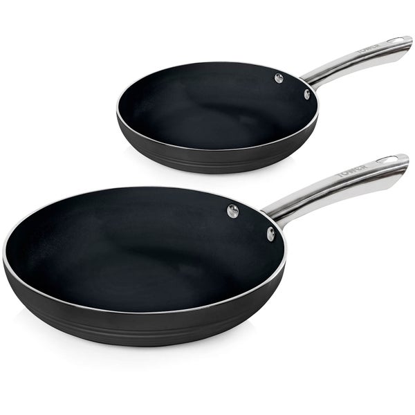 Tower T90910B LINEAR 2 Piece Ceramic Frying Pan - Silver
