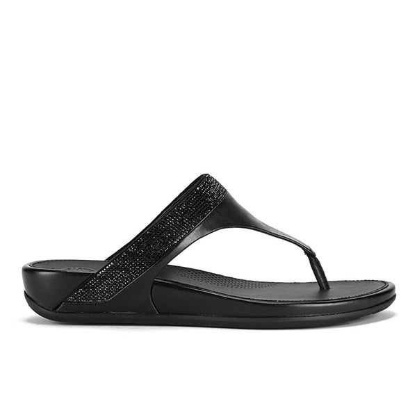 FitFlop Women's Banda Micro-Crystal Leather Toe Post Sandals - All Black