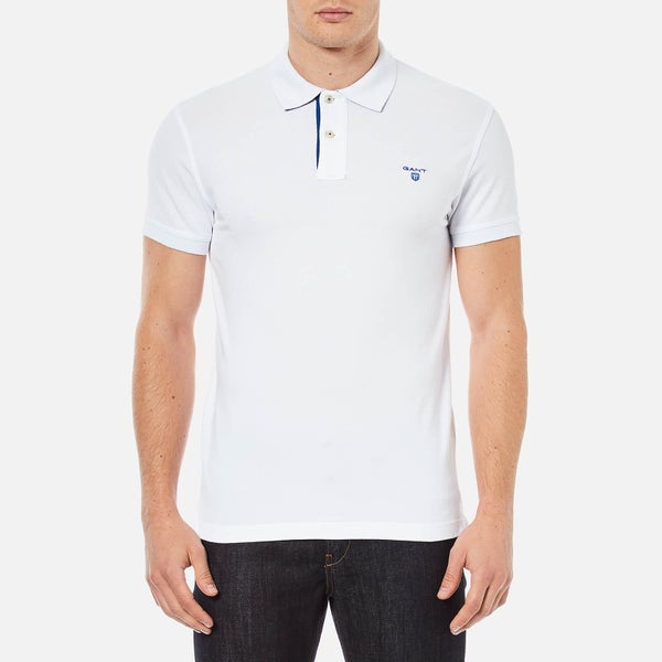 GANT Men's Contrast Collar Pique Polo Shirt - White