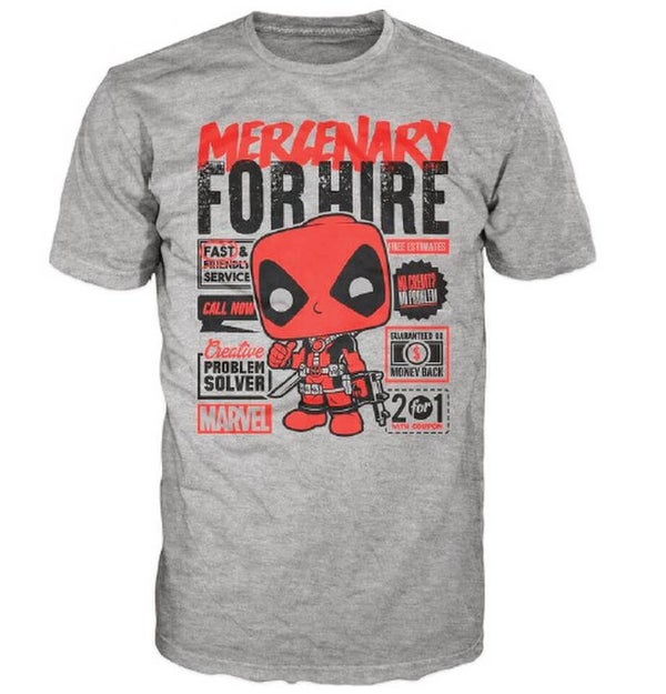 Marvel Deadpool for Hire Pop! T-Shirt - Gris