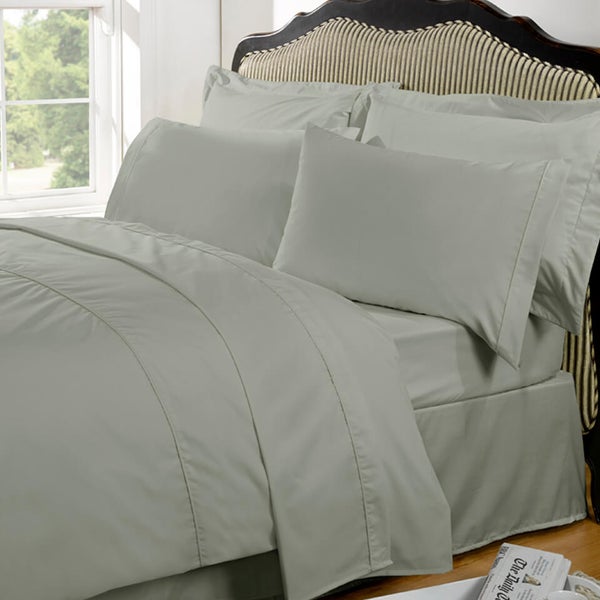 Highams 100% Egyptian Cotton Plain Dyed Bedding Set - Silver Grey [China Sizing Only]