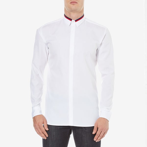 HUGO Men's Ewid Collar Detail Long Sleeve Shirt - White
