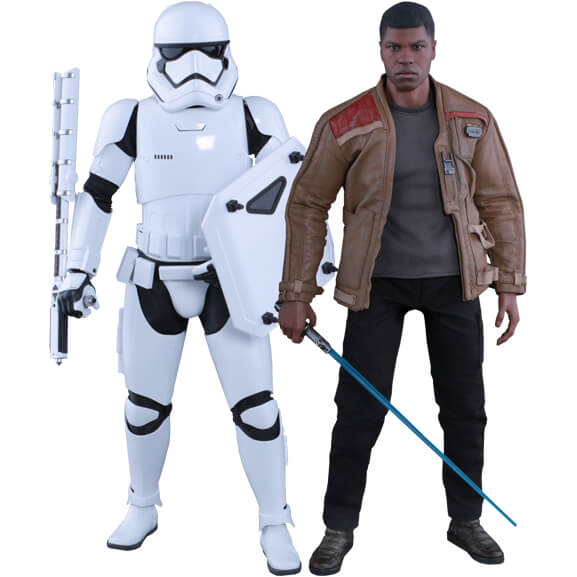 Figurines Finn et Stormtrooper Riot Control Premier Ordre Hot Toys Star Wars 1:6