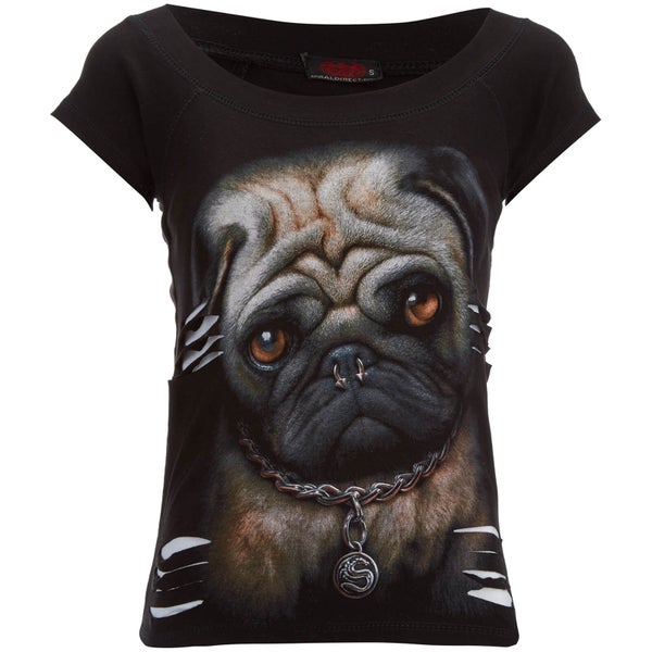 Spiral Women's Pug Life 2-in-1 White Ripped Top - Black