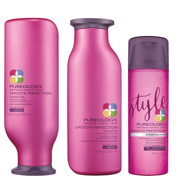 Pureology Smooth Perfection -hiustenhoitosetti ‒ shampoo, hoitoaine (250ml) ja seerumi (150ml)