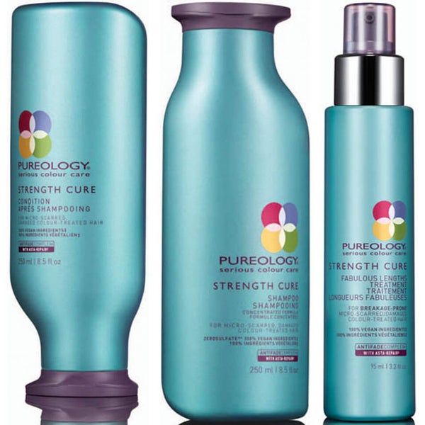 Shampoo e Condicionador Strength Cure (250 ml) e Sérum para Cabelos Compridos Fabulous Lengths Treatment da Pureology (95 ml)