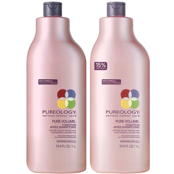 Pureology Pure Volume duo Shampoing et Apres-shampoing pour cheveux colorés.