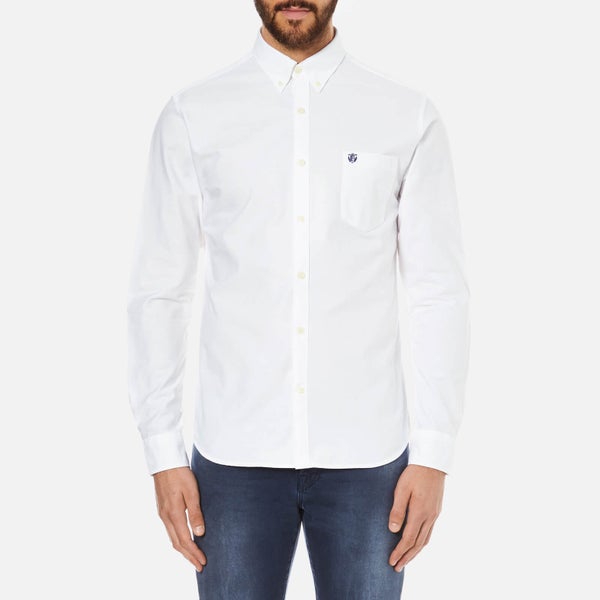 Selected Homme Men's Collect Long Sleeve Cotton Shirt - White