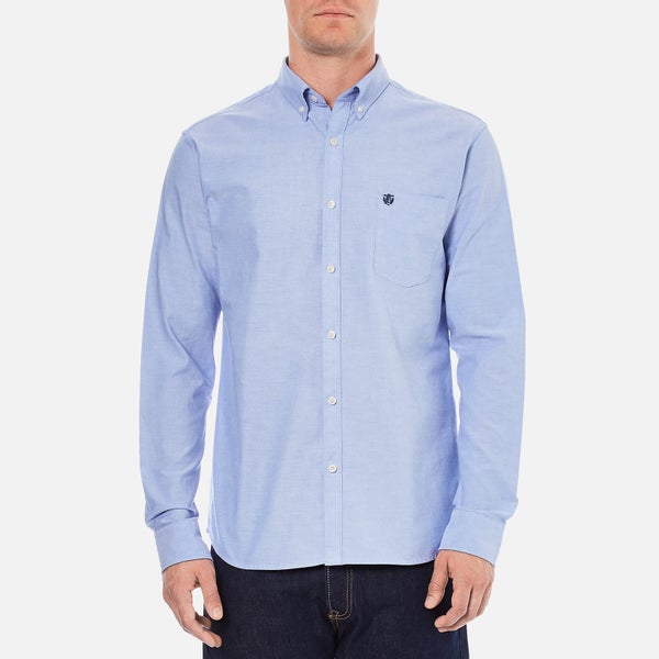 Selected Homme Men's Collect Long Sleeve Cotton Shirt - Light Blue