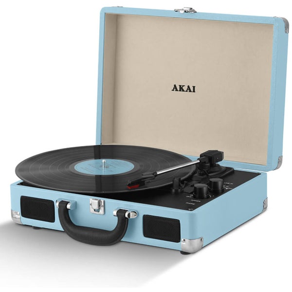 Akai Rechargeable Portable Briefcase Turntable with Built-In Speaker - Blue