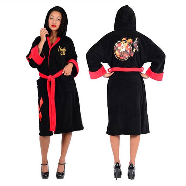 DC Comics Women's Bombshells Harley Quinn Fleece Bathrobe - Black