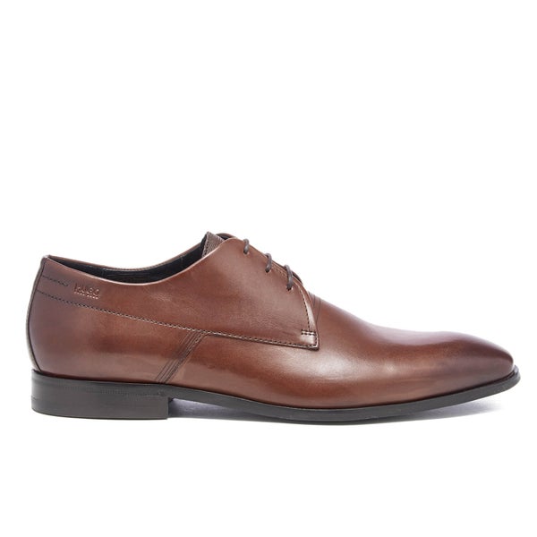 HUGO Men's Square Laser Detail Leather Derby Shoes - Medium Brown