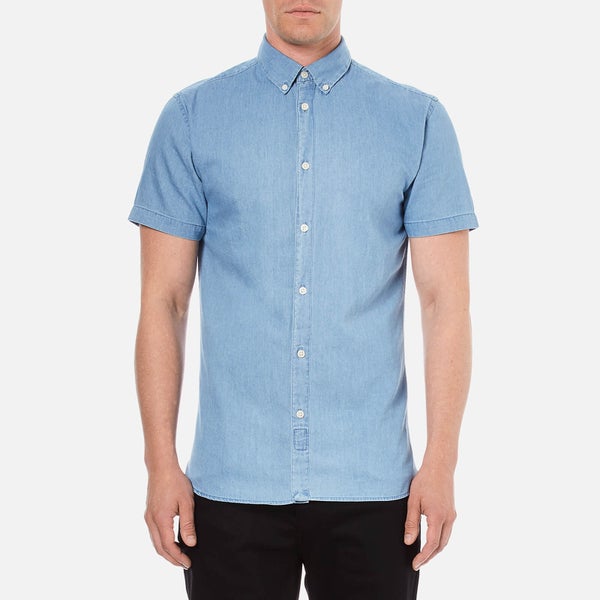 Selected Homme Men's Honenolan Slim Fit Short Sleeve Shirt - Medium Blue Denim