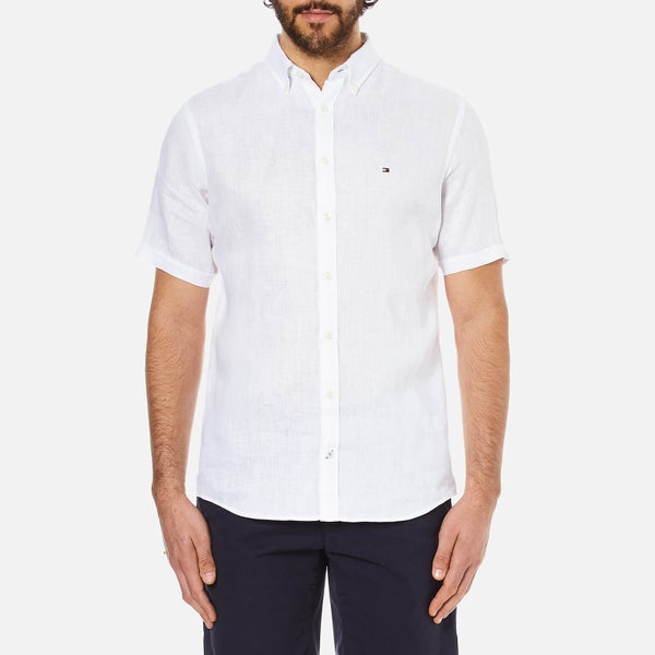 Tommy Hilfiger Men's Solid Linen Short Sleeve Shirt - Classic White