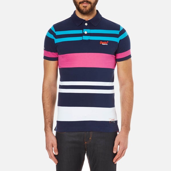 Superdry Men's College Stripe Polo Shirt - Washed Rich Navy/Optic