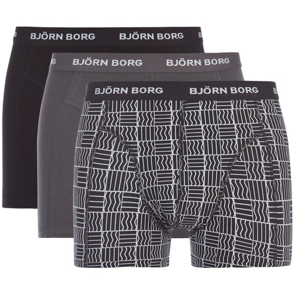 Bjorn Borg Men's 3 Pack Check Detail Boxer Shorts - Black