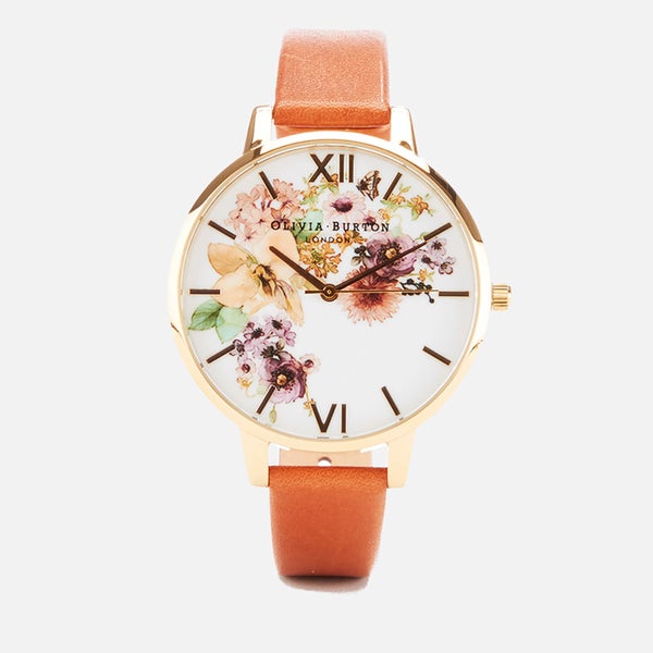 Olivia Burton Women's Flower Show Watercolour Watch - Tan Gold