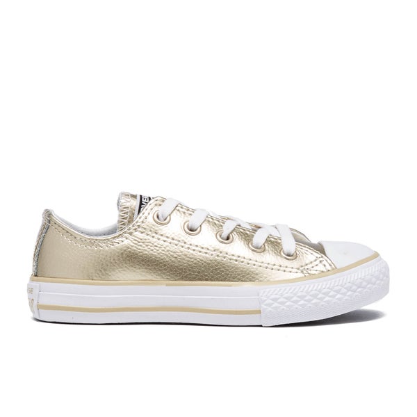 Converse Kids' Chuck Taylor All Star Metallic Leather OX Trainers - Light Gold/White