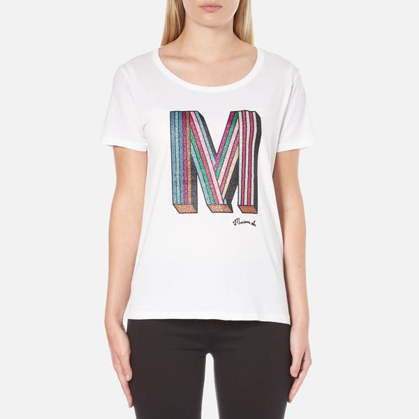 Maison Scotch Women's Crew Neck Clubhouse T-Shirt with M Embellishment - White