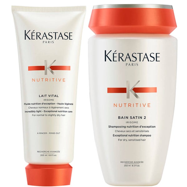 Kérastase Nutritive -setti: Bain Satin 2 -shampoo 250ml ja Lait Vital -hoitoaine 200ml