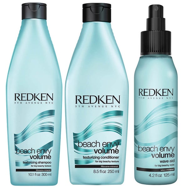 Champú texturizante Beach Envy Volume (300 ml), acondicionador texturizante (250 ml) y Volume Wave Aid (125 ml) de Redken