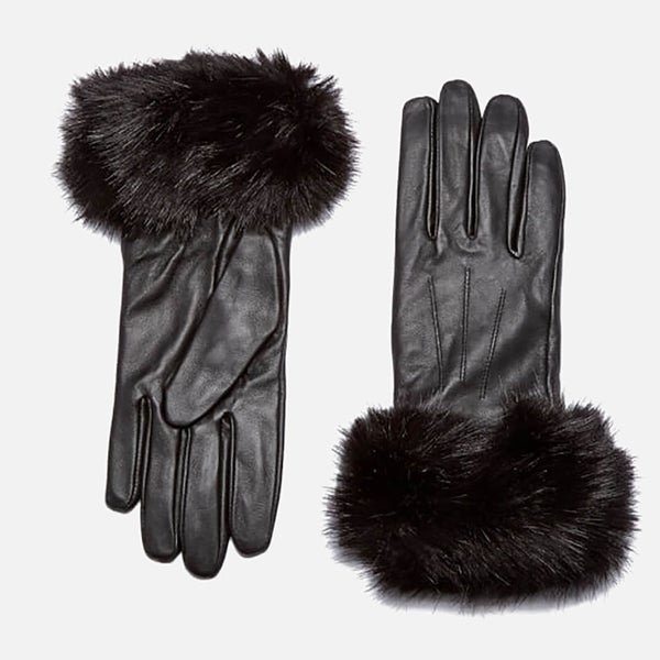 Barbour Women's Faux Fur Trimmed Leather Gloves - Black