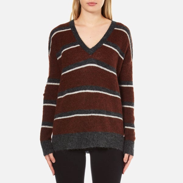 Gestuz Women's Obi Knitted Pullover with Striped Colours - Burnt Henna