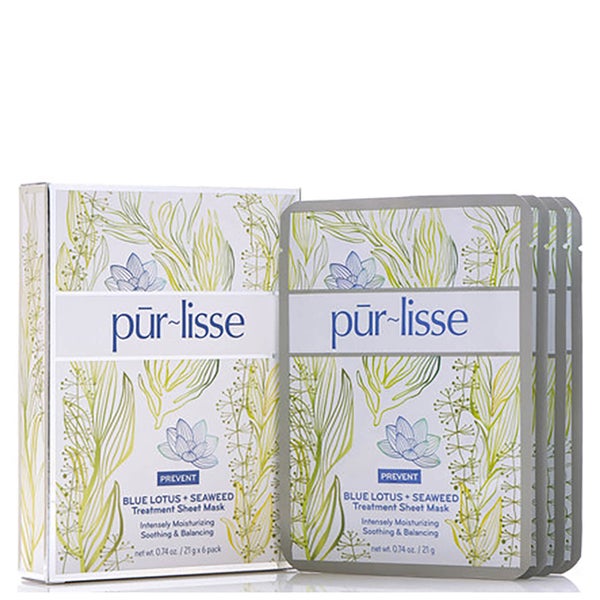 Purlisse Blue Lotus and Seaweed Treatment Sheet Mask (Pack of 6, Worth $48)