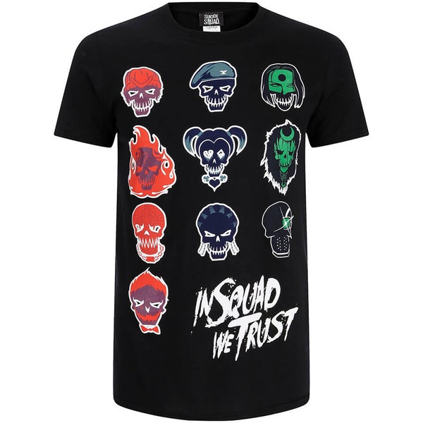 DC Comics Men's Suicide Squad Villain Skull T-Shirt - Black
