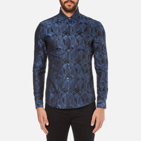 Versace Collection Men's All Over Pattern Long Sleeve Shirt - Foschia