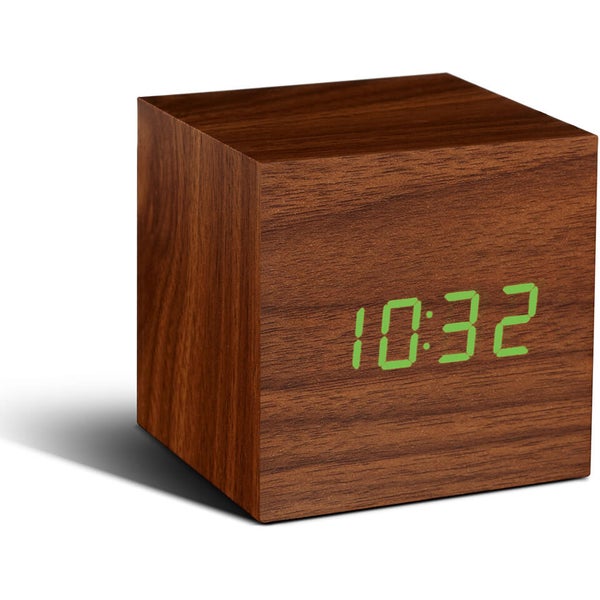 Réveil Cube Effet Noyer Gingko Click Clock - LED Vert