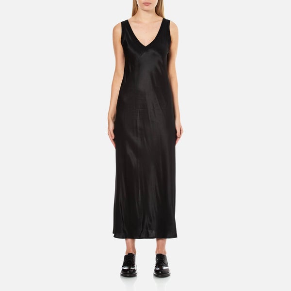 DKNY Women's Sleeveless V-Neck Slip Dress with Ribbed Trims and Back Slit - Black