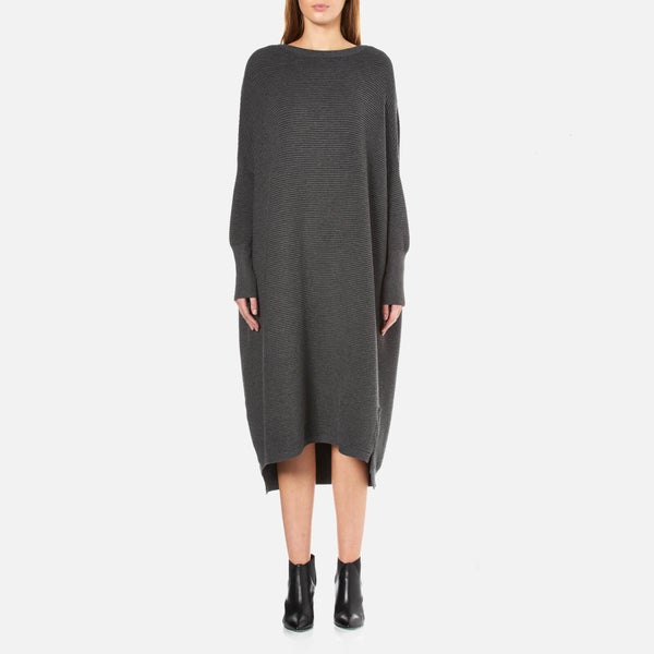 Paisie Women's Ribbed Jumper Dress with Side Splits - Charcoal