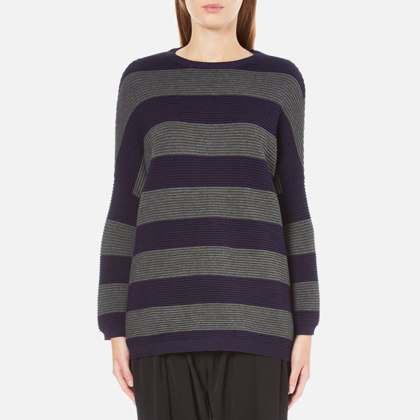 Paisie Women's Ribbed Jumper with Stripes - Navy/Grey