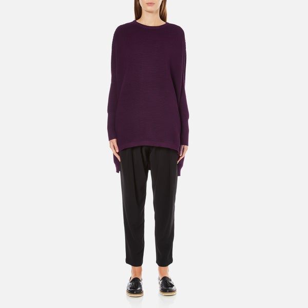 Paisie Women's Ribbed Jumper with Side Splits - Plum