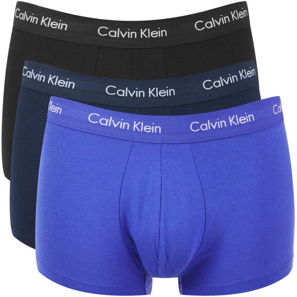 Calvin Klein Men's 3 Pack Low Rise Trunk Boxer Shorts - Black/Blue