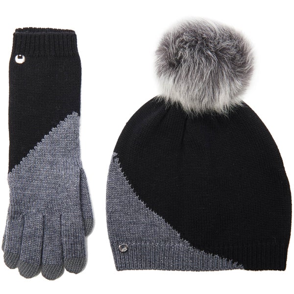 UGG Women's Fine Gauge Colourblock Beanie & Smart Glove Set - Black Mix