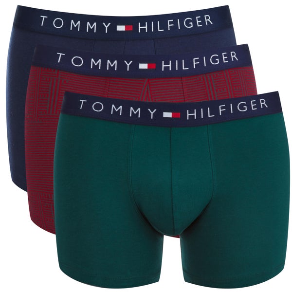 Tommy Hilfiger Men's Icon Mono 3 Pack Trunks - Rhubarb/Peacoat/Ponderosa