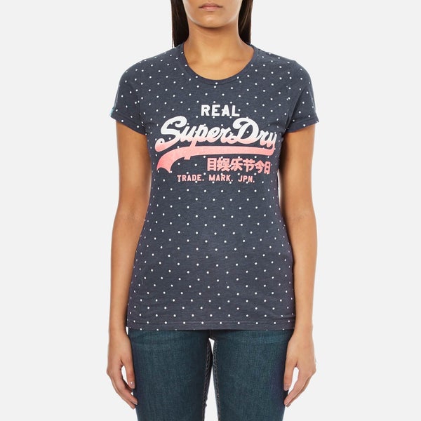 Superdry Women's Vintage Logo Over Dyed All Over Print T-Shirt - Overdyed Princeton Blue