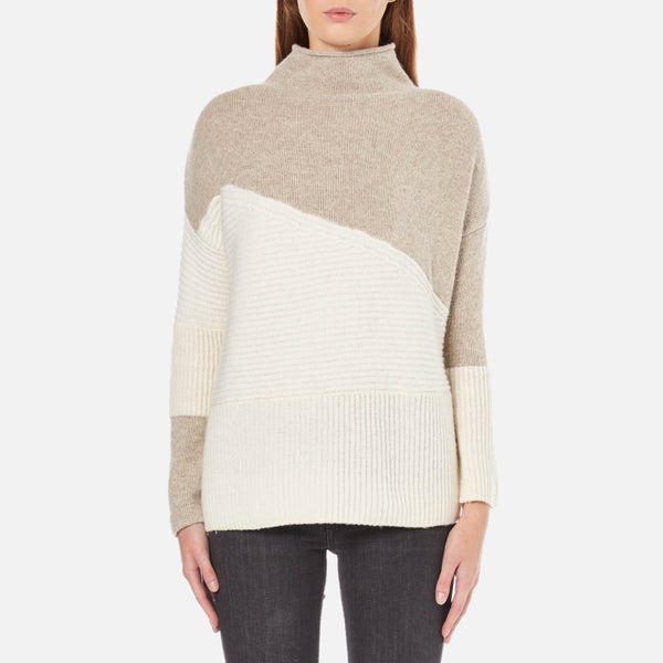 French Connection Women's Patchwork Tonal High Neck Jumper - Classic Cream Multi