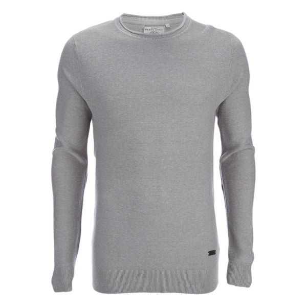 Brave Soul Men's Warren Roll Edge Jumper - Silver Grey