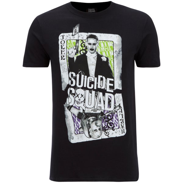 DC Comics Men's Suicide Squad Harley and Joker Cards T-Shirt - Black