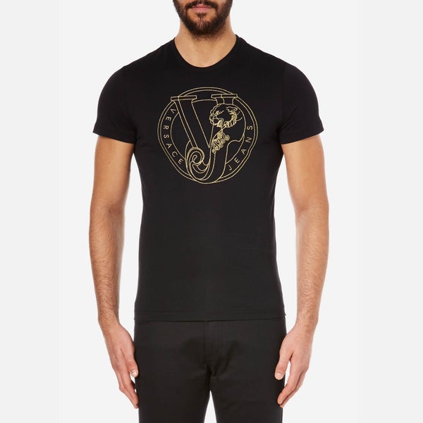 Versace Jeans Men's Printed Crew Neck Short Sleeve T-Shirt - Black