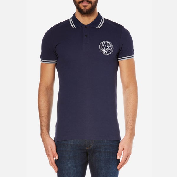Versace Jeans Men's Chest Logo Short Sleeve Polo Shirt - Blue