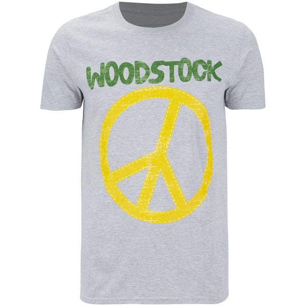 Woodstock Stitch Peace Sign Heren T-Shirt - Lichtgrijs