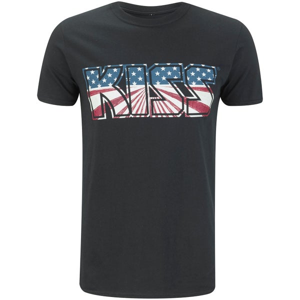 Kiss Mens American Flag T-Shirt - Zwart