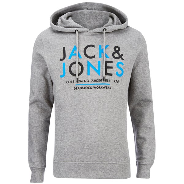 Jack & Jones Core Men's Noah Print Hoody - Light Grey Melange